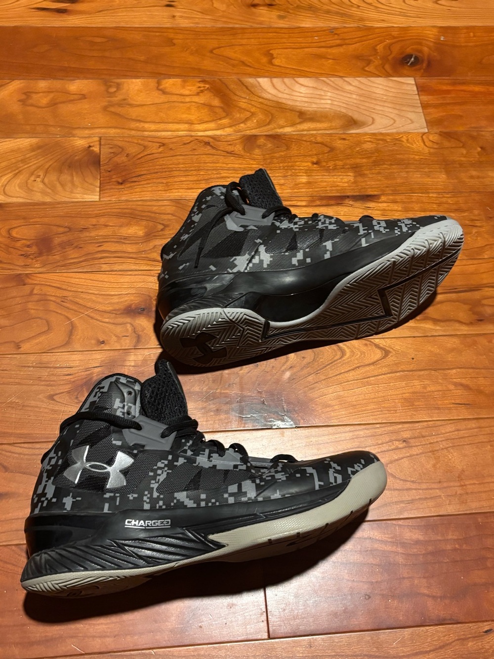 Under Armour Black and Gray Digital Camo High-Top Basketball Shoes